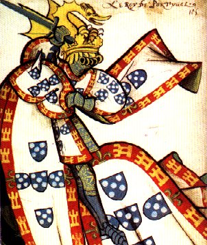 O Rei de Portugal em 1433, no Grande Armorial Equestre da Ordem do Toso de Ouro (Biblioteca Nacional de Paris, ms. Ars. 4790, fol.105)